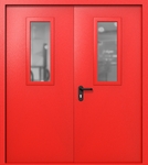 Двупольная дверь ei-60 со стеклами 700x300 (цвет красный RAL 3020)