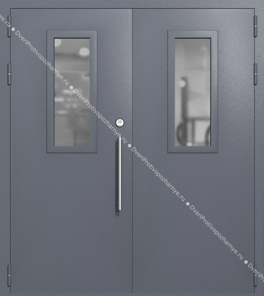 Двупольная техническая дверь со стеклами 700x300 (цвет темно-серый RAL 7015)