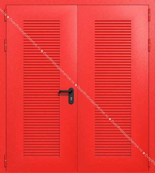Двупольная глухая техническая дверь с вентиляцией (цвет красный RAL 3020) Двупольная глухая техническая дверь с вентиляцией (цвет красный RAL 3020)
