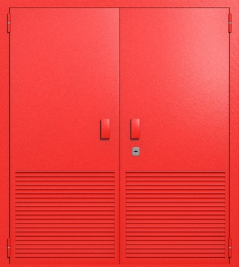 Двупольная глухая техническая дверь с вентиляцией (цвет красный RAL 3020)