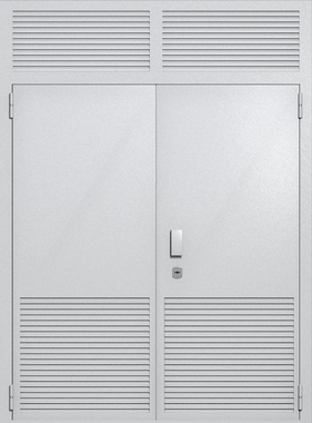 Двупольная глухая техническая дверь с верхней вставкой и вентиляцией (цвет светло-серый RAL 7047) Двупольная глухая техническая дверь с верхней вставкой и вентиляцией (цвет светло-серый RAL 7047)