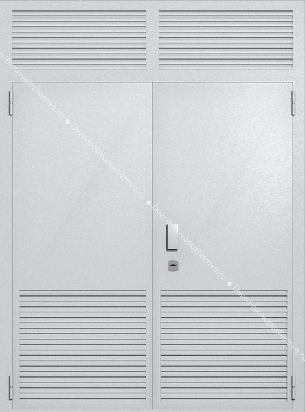 Двупольная глухая техническая дверь с верхней вставкой и вентиляцией (цвет светло-серый RAL 7047) Двупольная глухая техническая дверь с верхней вставкой и вентиляцией (цвет светло-серый RAL 7047)