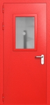 Однопольная дверь ei-60 со стеклом 600x400 и ручками хром (цвет красный RAL 3020)