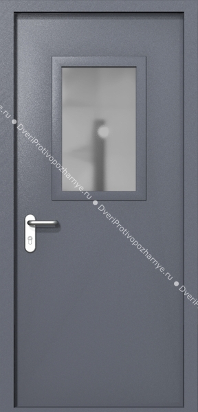 Однопольная дверь ei-60 со стеклом 600x400 и ручками хром (цвет темно-серый RAL 7015)