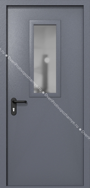 Однопольная дверь ei-60 со стеклом 700x300 (цвет темно-серый RAL 7015)