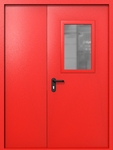 Полуторапольная дверь ei-60 со стеклом 600x400 (цвет красный RAL 3020)