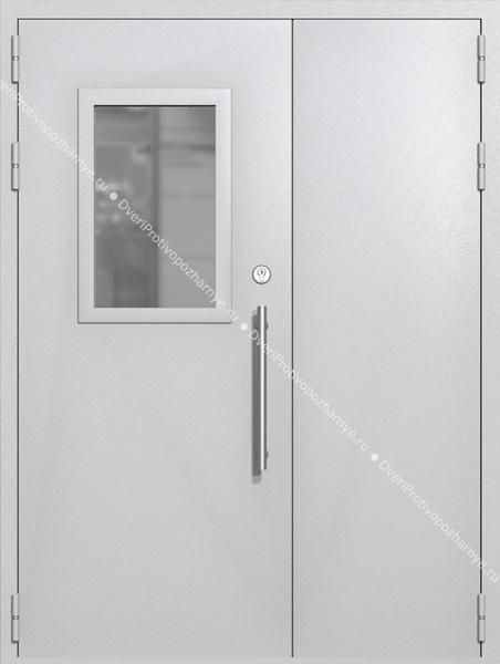 Полуторапольная техническая дверь со стеклом 600x400 (цвет светло-серый RAL 7047)