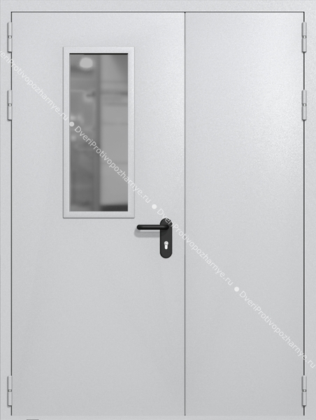 Полуторапольная дверь ei-60 со стеклом 700x300 (цвет светло-серый RAL 7047)