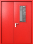 Полуторапольная дверь ei-60 со стеклом 700x300 и ручками хром (цвет красный RAL 3020)