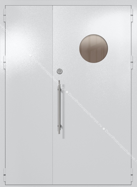 Полуторапольная техническая дверь с круглым стеклом (цвет светло-серый RAL 7047) Полуторапольная техническая дверь с круглым стеклом (цвет светло-серый RAL 7047)