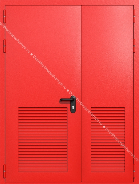 Полуторапольная глухая техническая дверь с вентиляцией (цвет красный RAL 3020) Полуторапольная глухая техническая дверь с вентиляцией (цвет красный RAL 3020)